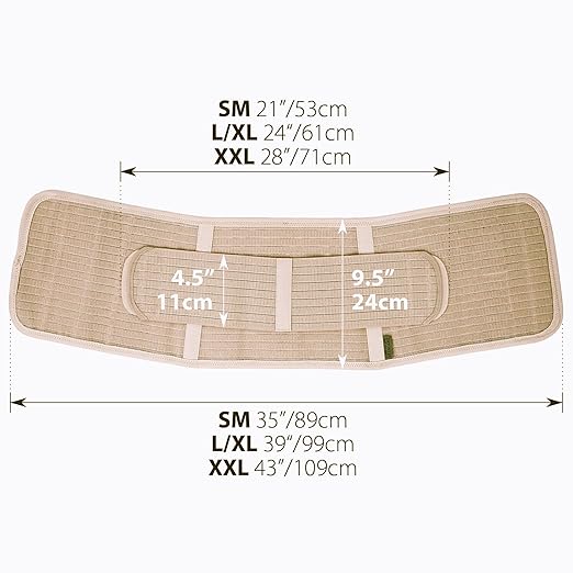 ORTONYX Ergonomic Abdominal Binder Waist and Lower Back Support Belt, Back Brace for Women & Men - Breathable, Elastic, With Extra Band - Beige L/XL