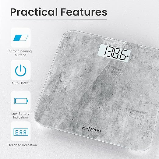 RENPHO Mechanical Bathroom Scales, Highly Accurate Body Weight Scale with Lighted LED Display, Round Corner Design, 400 lb, Core 1S, Cement Pattern