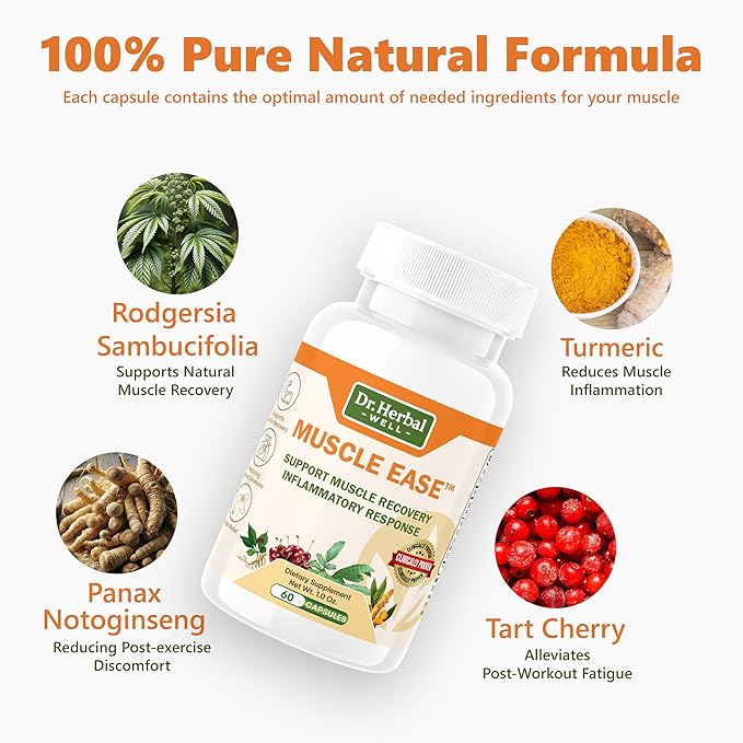 DR.HERBAL WELL Muscle Ease - Joint, Muscle & Nerve Support Fast Acting Relax Comfort Recovery Natural Herbal Supplement - (60 Capsules) MAX-Strength