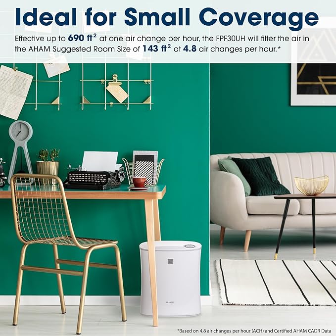 SHARP Air Purifier For Small-Sized Rooms, Home Office, Or Small Bedroom. True HEPA Filter For Dust, Smoke, Pollen, And Pet Dander May Last Up-To 2 Years. FPF30UH.