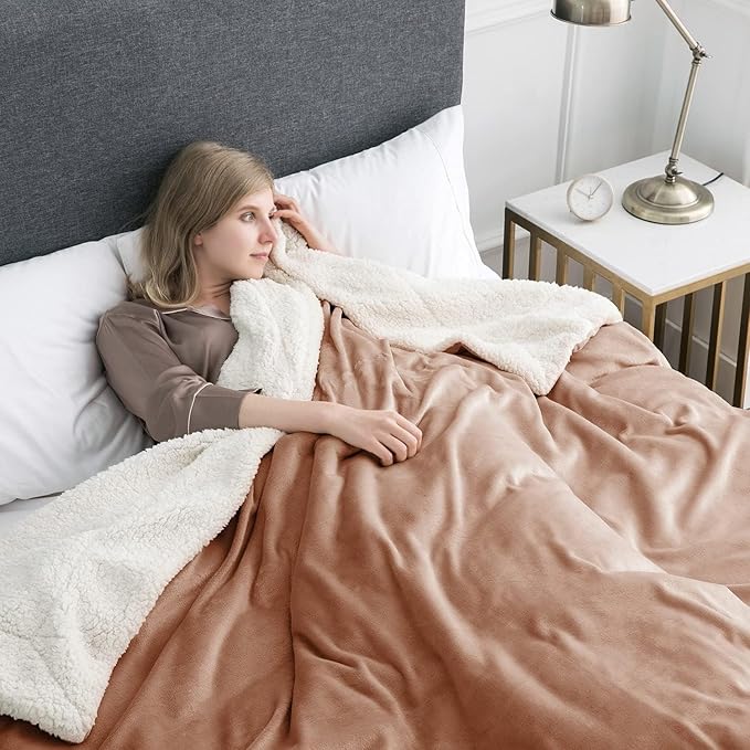 IR Imperial Rooms Sherpa Fleece Throw Blanket for Couch - Soft and Fuzzy Blanket for Winter - Reversible Thick and Warm Fluffy Throw Blankets for Bed, Sofa, Camping and Travel, Camel, 50x60 Inches