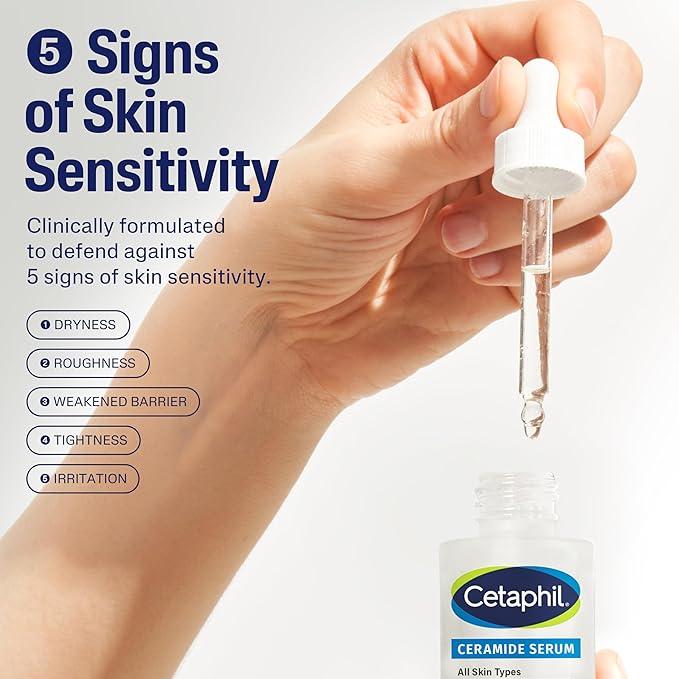 Cetaphil Ceramide Serum, Hydrates and Restores Skin Barrier, Formulated with Ceramides & Centella Asiatica, Designed for Sensitive Skin, Fragrance Free, Dermatologist Tested, 1oz