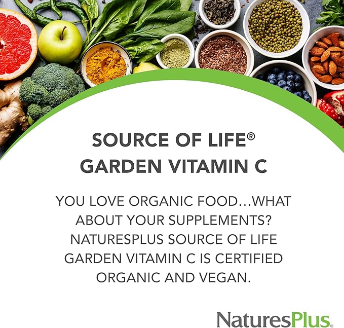 Natures Plus Source of Life Garden Vitamin C - 60 Vegan Capsules, Pack of 2 - Immune System Support - Certified Organic, Non-GMO, Gluten Free - 60 Total Servings