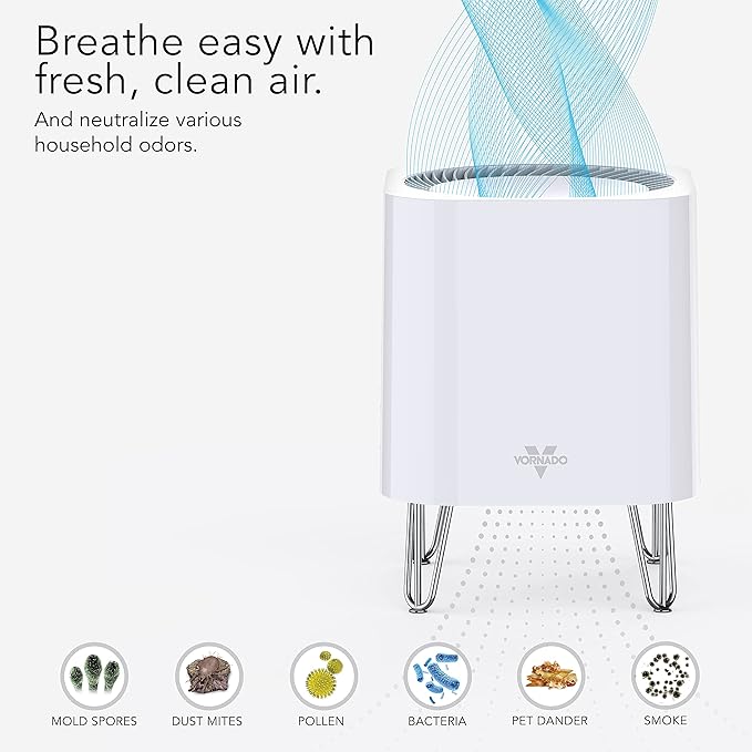 Vornado QUBE50 Air Purifier for Home, Bedroom and Office-True HEPA Filter to Remove [99.97% of Allergens], Eliminates Pet, Smoke, Dander-3-Step Filtration Process, Small, White