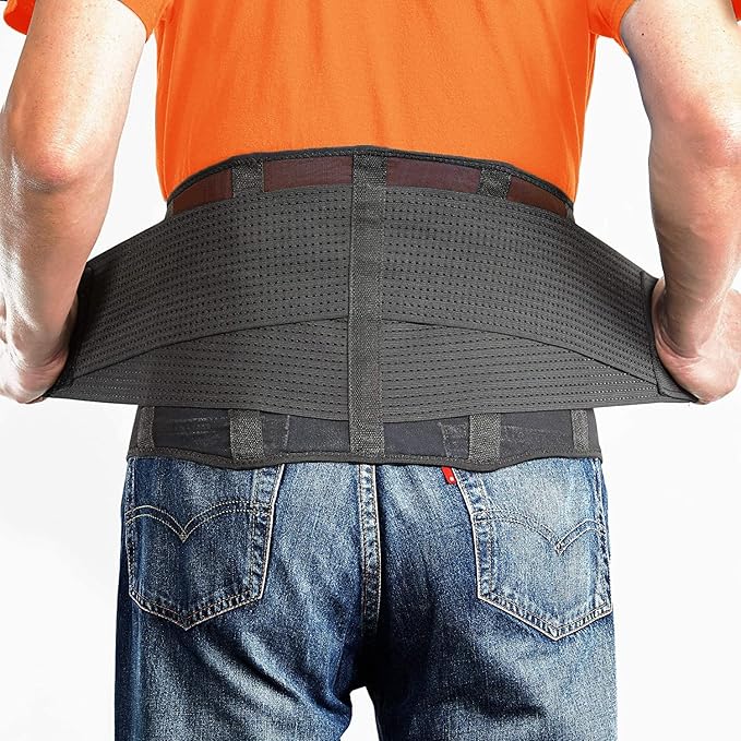 OMAX Lumbar Back Brace for Lower Back Pain, Adjustable Support Belt for Women and Men for Work, Breathable Mesh Waist Brace for Herniated Disc, Sciatica, Black, Large 39"-43"
