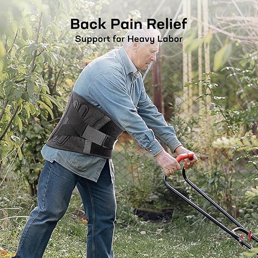 Pro Back Brace for Men Women Lower Back Pain Relief with Rigid Bionic Support & Massager Pad, Air Mesh Lumbar Belt for Sciatica, Hernia Disc, Scoliosis, Adjustable Brace for Spinal (Black, Large(Belly: 39"-45"))