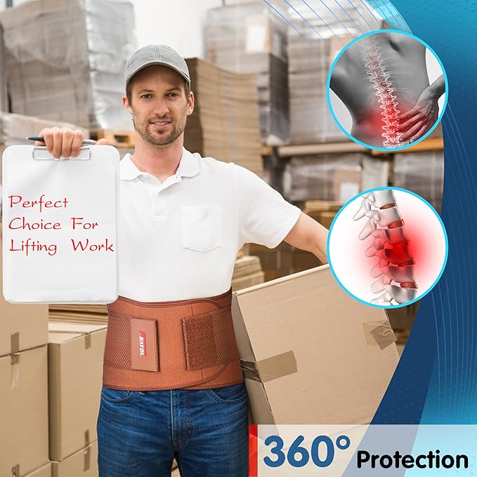FEATOL Back Brace for Lower Back Pain, Breathable Back Support Belt for Women & Men with Lumbar Pad, Lumbar Support Belt for Heavy Lifting & Work, Scoliosis, Brown, S/M(Circumference:24.4-30")