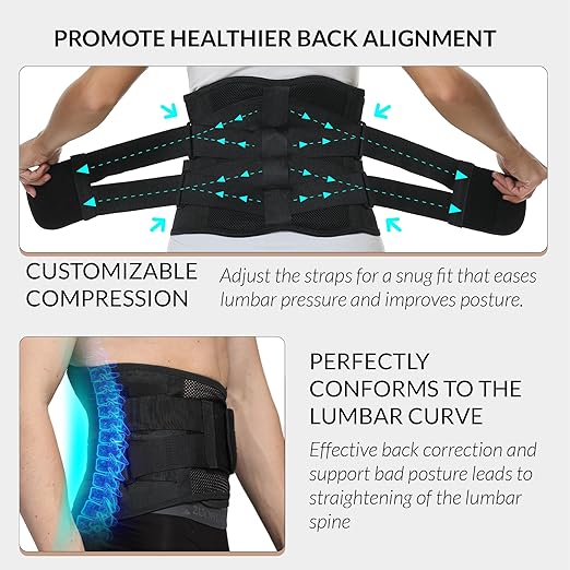 NeoTech Care Adjustable Double Pull Lumbar Brace/Lower Back Belt (Black, Size XL)