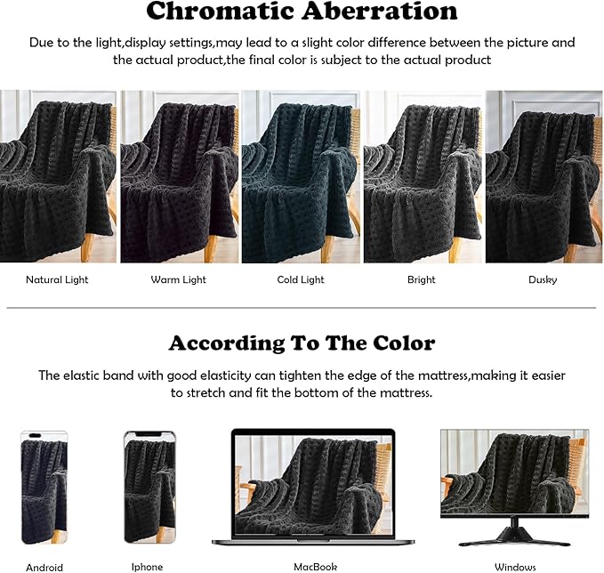 NEWCOSPLAY Super Soft King Blanket Black Premium Silky Flannel Fleece 3D Waffle Checkered Lightweight Bed Blanket All Season Use (Black, King(90"x110"))