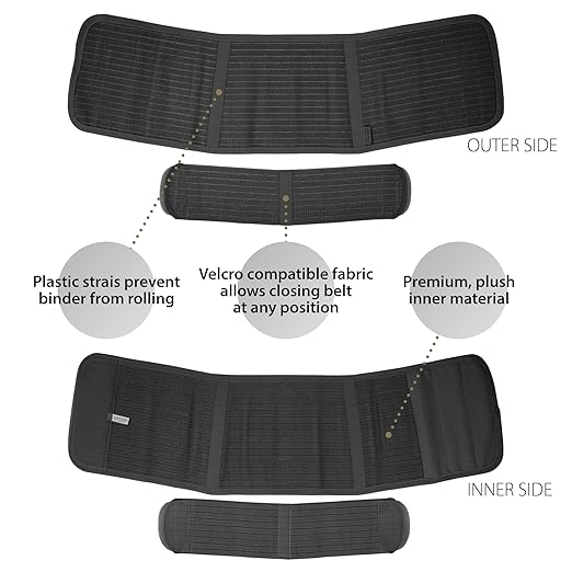 ORTONYX Abdominal Binder for Postpartum, C-Section, and Hernia Support - Belly Band for Women and Men - Adjustable Hook&Loop, Breathable Fabric, Lower Back Support - Black L/XL