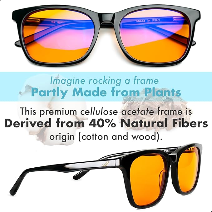 XL Orange Blue Light Blocking Glasses for Better Sleep - 99.5% Premium Acetate Computer Migraine Glasses for Men - Amber Tint Gaming Glasses - TV Blue Light Blockers Gamer Glasses for Eye Strain