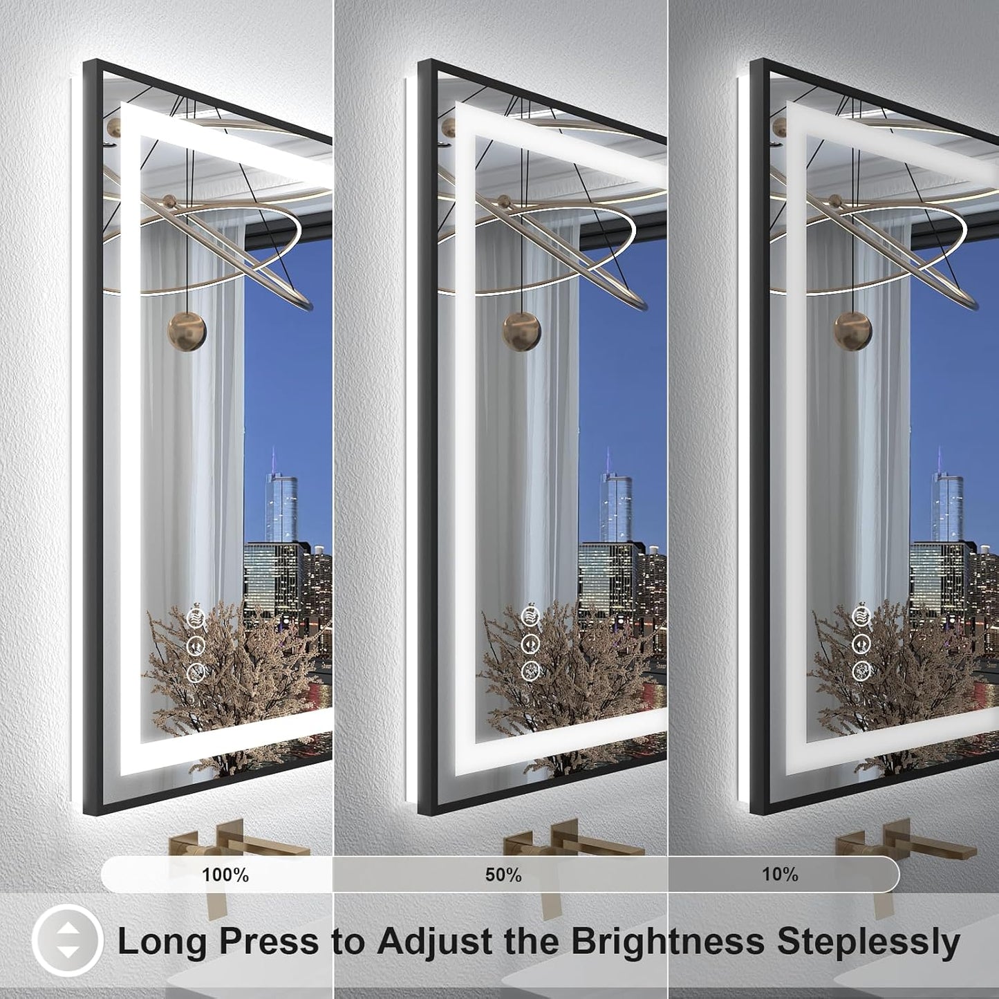 OKPAL 28x36 Black Frame LED Bathroom Mirror, Lighted Bathroom Mirror with Lights, Frontlit & Backlit Lighted Vanity Mirror, Anti-Fog, Dimmable, Shatterproof, Horizontal/Vertical