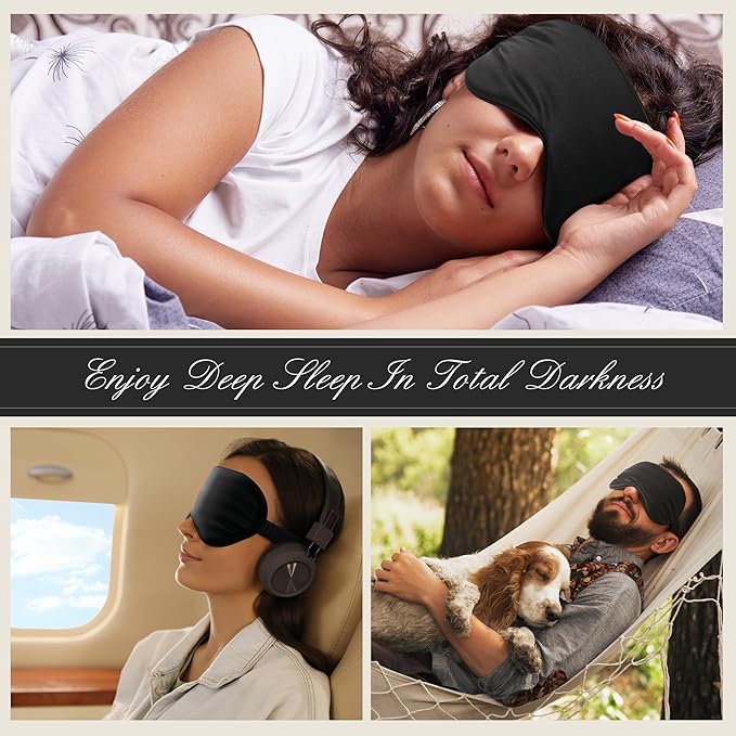 BOKOR Adjustable Silk Sleep Mask - FSA/HSA Eligible Eye Mask for Sleep, Mulberry Silk Luxury Eye Cover, 100% Light-Blocking, Improve Sleep, with Travel Bag & Gift Package, Ideal Birthday Gift - Black