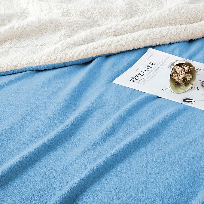 IR Imperial Rooms Sherpa Fleece Throw Blanket Twin Size for Couch - Thick and Warm Fluffy Light Blue Blankets for Winter, Soft and Fuzzy Twin Blanket for Bed, 60x80 Inches