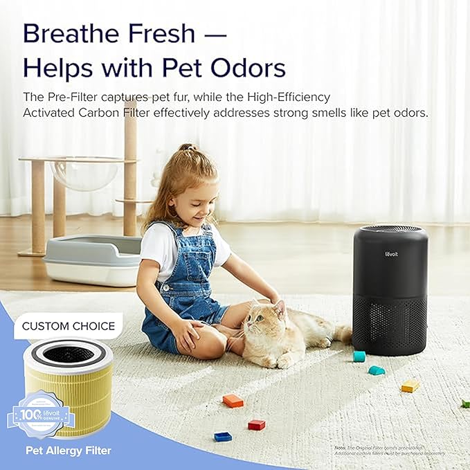 LEVOIT Air Purifier for Home Allergies Pets Hair in Bedroom, Covers Up to 1074 ft² by 56W High Torque Motor, 3-in-1 Filter, Sleep Mode, Remove Dust Smoke Pollutants Odor, Core 300-P, Black, 2 Pack