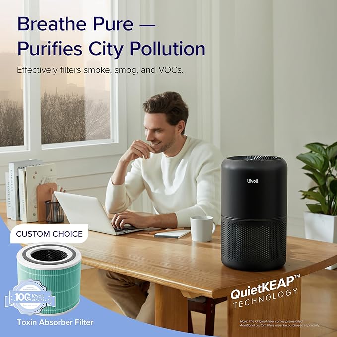 LEVOIT Air Purifier for Home Allergies Pets Hair in Bedroom, Covers Up to 1074 ft² by 56W High Torque Motor, 3-in-1 Filter, Sleep Mode, Remove Dust Smoke Pollutants Odor, Core 300-P, Black, 2 Pack