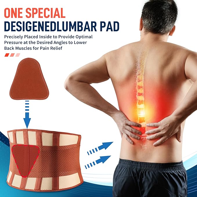 FEATOL Back Brace for Lower Back Pain, Breathable Back Support Belt for Women & Men with Lumbar Pad, Lumbar Support Belt for Heavy Lifting & Work, Scoliosis, Brown, S/M(Circumference:24.4-30")