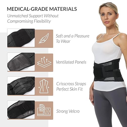 NeoTech Care Adjustable Double Pull Lumbar Brace/Lower Back Belt (Black, Size XXXL)