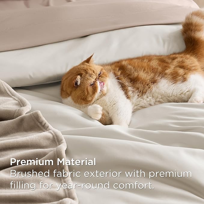 Bedsure King Comforter Set Beige, 8 Pieces Prewashed King Size Bed in a Bag with Soft Fleece Bed Blanket, Down Alternative Bedding Set for All Seasons, Sheets, Pillowcases & Shams