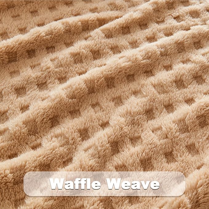 NEWCOSPLAY Super Soft Twin Blanket Brown Premium Silky Flannel Fleece 3D Waffle Checkered Lightweight Bed Blanket All Season Use (Brown, Twin(60"x80"))