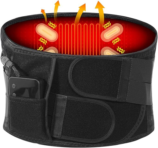 Cordless Heating Pad Back Massager Brace for Lower Back Pain Relief, Heated Back Brace Vibration Wrap with Rechargeable Battery, Warmer Lumbar Support Belt with Massage for Cramps (L)