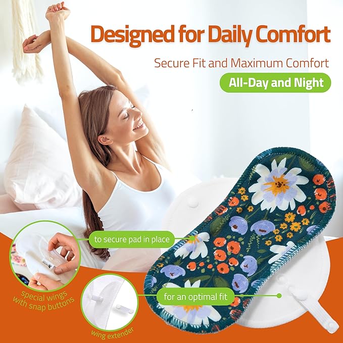 Organic Cotton EcoComfort Reusable Panty Liners for Women & Teens (Small, 7-Pack); High-Temp Washable Cloth Liners; Stay Fresh & Dry, for Daily Vaginal Discharge Only; 100% Breathable (no PUL/TPU)