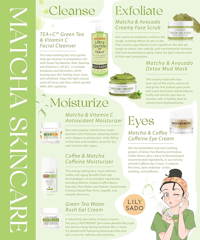 LILY SADO MATCHA MADE IN HEAVEN™ Sugar Facial Scrub - Best Daily Facial Exfoliating Cleanser for Women & Men - Vegan Face Wash Exfoliates Skin, Treats Acne, Reduces Pore Size - 4 oz