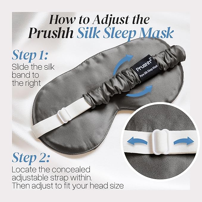 Adjustable Blackout Silk Sleep Mask - Luxurious 100% Pure Mulberry Silk Eye Mask for Restful Sleep & Travel, Hypoallergenic, Cooling, for Women & Men, Grade 6A Silk (Charcoal Grey)
