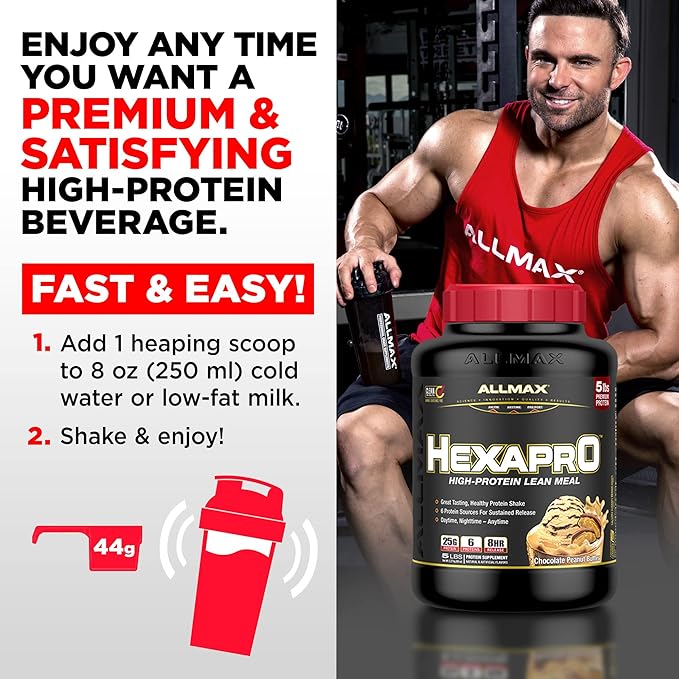 ALLMAX HEXAPRO, French Vanilla - 2 lb - 25 Grams of Protein Per Serving - 8-Hour Sustained Release - Zero Sugar - 21 Servings