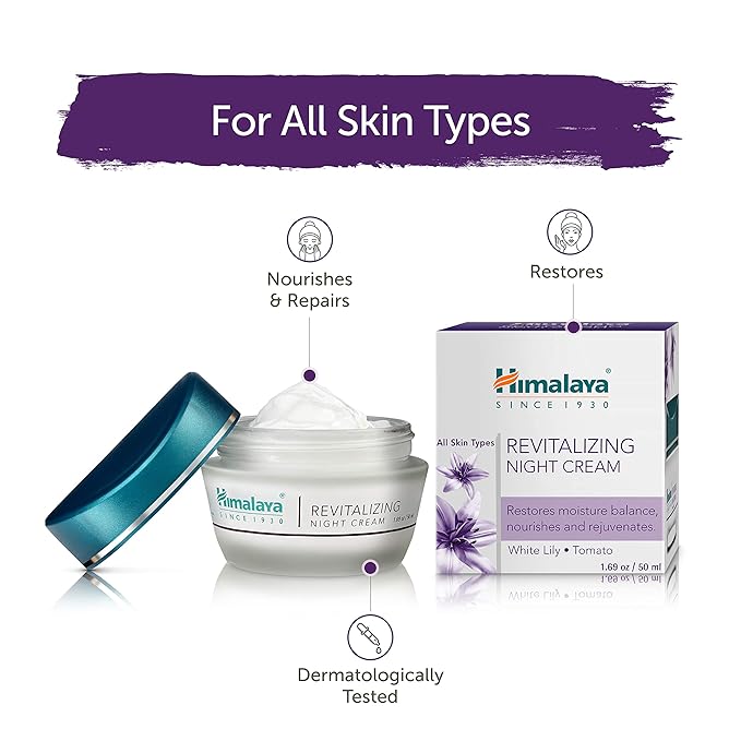 Himalaya Revitalizing Night Cream for Damaged & Aging Skin, Daily Deep Moisturizing Overnight Repair Treatment, For All Skin Types, 1.69 oz (Pack of 2)