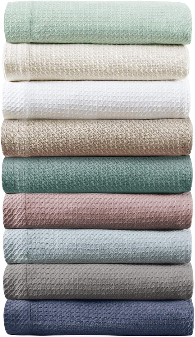 Madison Park Soft Certified 100% Egyptian Cotton Breathable Cozy Blanket, Premium Waffle Knit Classic Design, Luxury All Season Lightweight Cover for Bed, Couch and Sofa, Rose Full/Queen(90"x90")