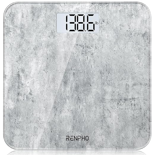 RENPHO Mechanical Bathroom Scales, Highly Accurate Body Weight Scale with Lighted LED Display, Round Corner Design, 400 lb, Core 1S, Cement Pattern