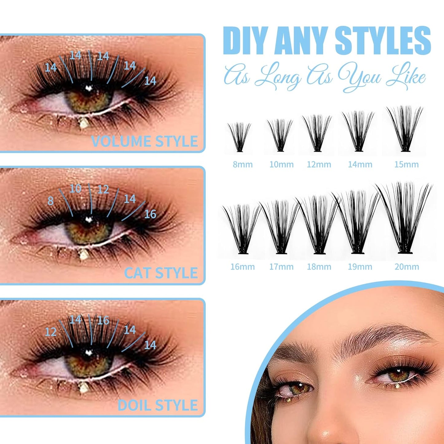 GEMERRY Individual Lashes 240pcs Large Tray 0.07mm 30P/40P C Curl Mix 8-16mm Lash Clusters Soft&Fluffy Cluster Lashes Mink Lash Extension Clusters Mixed Tray False lashes(30P/40P-C, 8-16 Mix)
