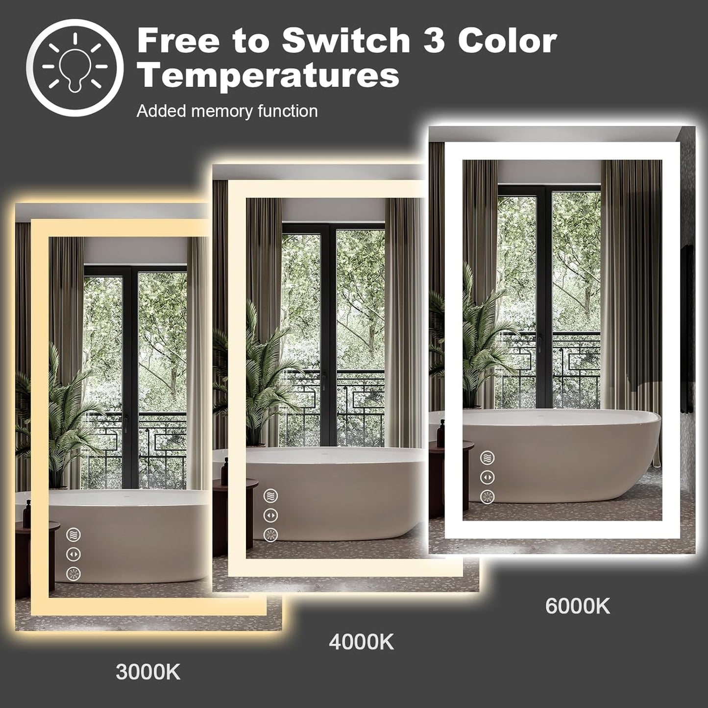 Amorho LED Bathroom Mirror 50" X32" with Front and Backlight, Stepless Dimmable Wall Mirrors with Anti-Fog, Shatter-Proof, Memory, 3 Colors, Double LED Vanity Mirror(Horizontal/Vertical)