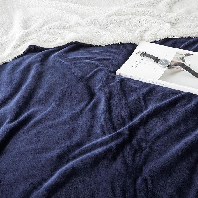 IR Imperial Rooms Navy Sherpa Fleece Throw Blanket Twin Size for Bed - Wholesale Bulk Pack of 12 Sherpa Blankets - Soft Fluffy Throw Blankets for Hotels, Guest Bedroom, 60x80 Inches