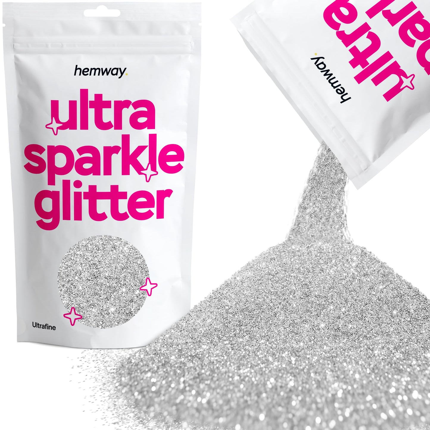 Hemway Silver Premium Glitter Multi Purpose Dust Powder 100g / 3.5oz for use with Arts & Crafts Wine Glass Decoration Weddings Cards Flowers Cosmetic Face Eye Body Nails Skin Hair