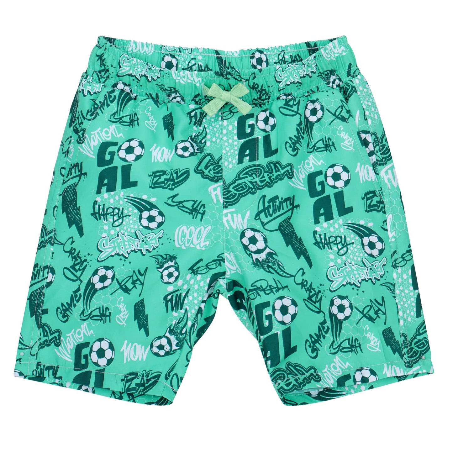 ESTAMICO Boys Quick Dry Swim Trunks with Liner Drawstring Printed Beach Swim Shorts, Soccer Pattern 5/6