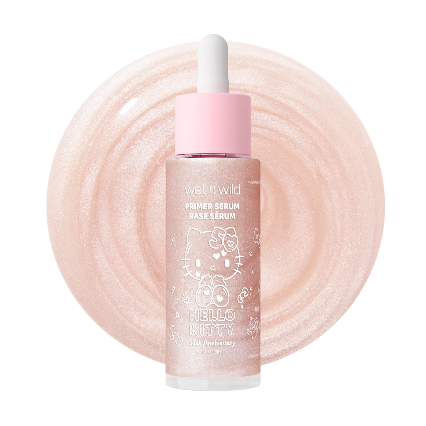 wet n wild Hello Kitty Primer Serum, Infused Vitamin E & Diamond Powder for Long-Lasting Hydration, Warm Apple Pie Lightly Scented, Cruelty-Free & Vegan