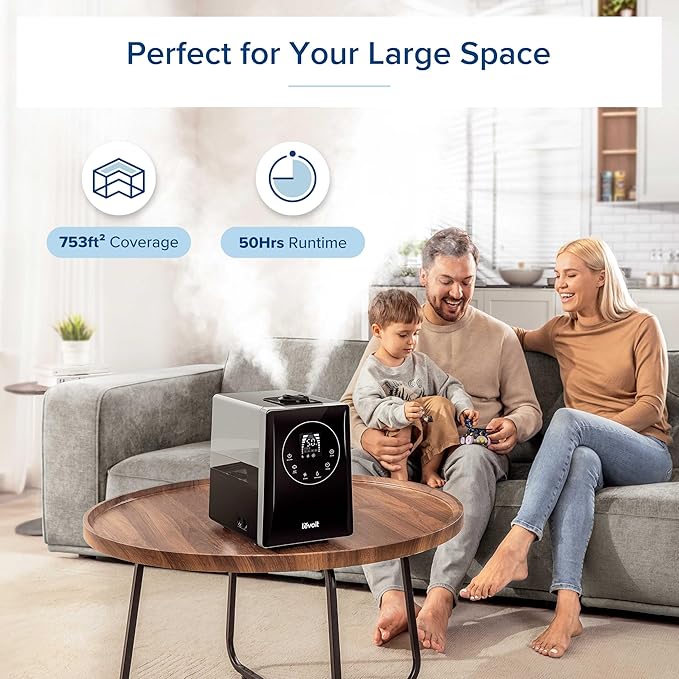LEVOIT LV600HH 6L Warm and Cool Mist Ultrasonic Humidifier, Rapid Humidification for Bedroom Large Room, Essential Oil Diffuser, Humidity Setting with Built-in Sensor, Auto Mode, Timer, Remote Control