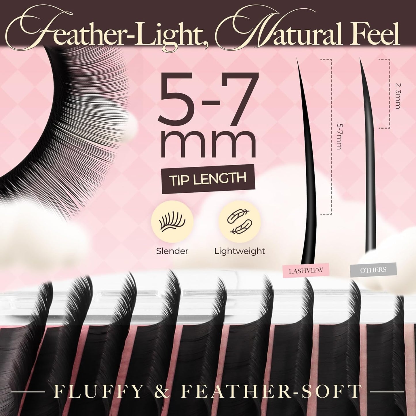 LASHVIEW Volume Lash Extensions 0.03-0.20 J/B/L/C/CC/D Curl 8-16mm Mixed & Single Length Tray, Soft Matte Dark Professional Eyelashes Extension(0.03 D 14mm)