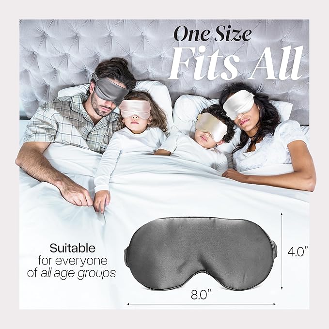 Adjustable Blackout Silk Sleep Mask - Luxurious 100% Pure Mulberry Silk Eye Mask for Restful Sleep & Travel, Hypoallergenic, Cooling, for Women & Men, Grade 6A Silk (Charcoal Grey)