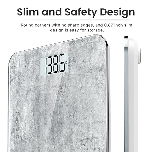 RENPHO Mechanical Bathroom Scales, Highly Accurate Body Weight Scale with Lighted LED Display, Round Corner Design, 400 lb, Core 1S, Cement Pattern