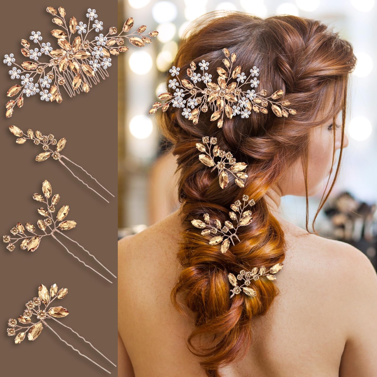 Wedding hair accessories, Bridal for piece, piece for brides, headpiece comb（Champagne）