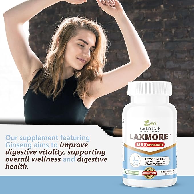 LAXMORE I Poop More Max Strength 100% Natural Plant-Based Supplement (60 Capsules)