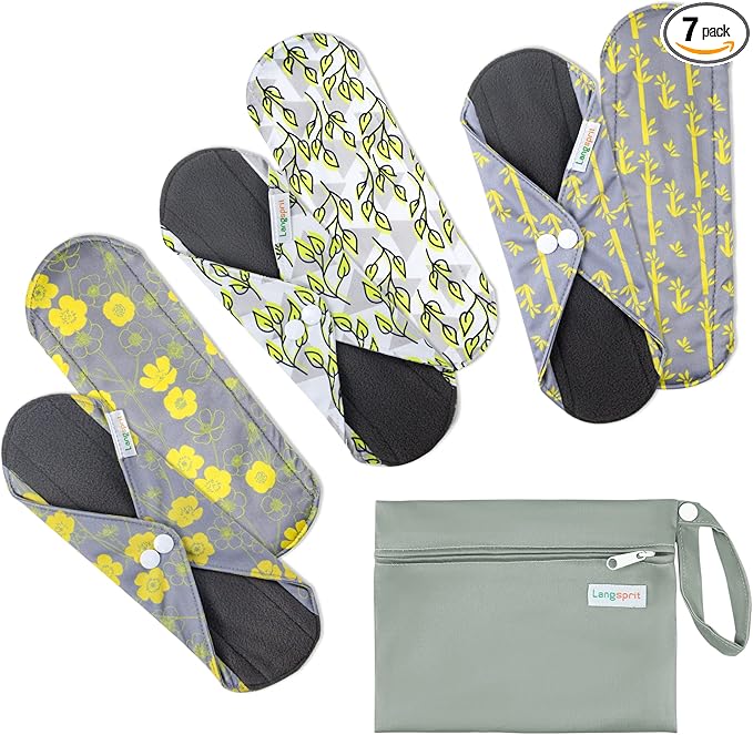 7pcs Set 1 pc Mini Wet Bag +6pcs Absorbent Reusable Sanitary Pads/Washable Cloth Menstrual Pads（Spring,M…
