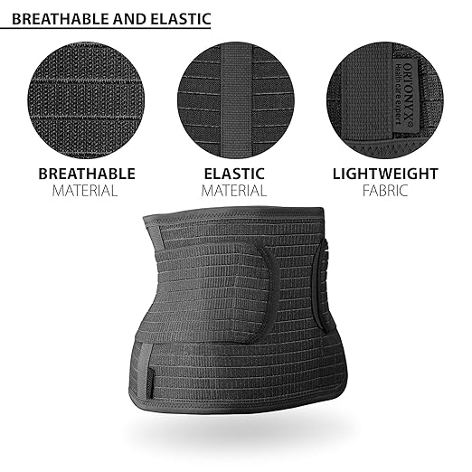 ORTONYX Abdominal Binder for Postpartum, C-Section, and Hernia Support - Belly Band for Women and Men - Adjustable Hook&Loop, Breathable Fabric, Lower Back Support - Black L/XL