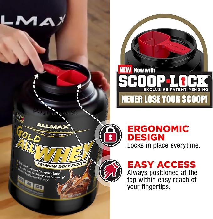 ALLMAX Nutrition Gold ALLWHEY, Chocolate- 5 lb - 24 Grams of Protein Per Scoop - Gluten Free, Low Carb & Low Sugar - Approx. 71 Servings