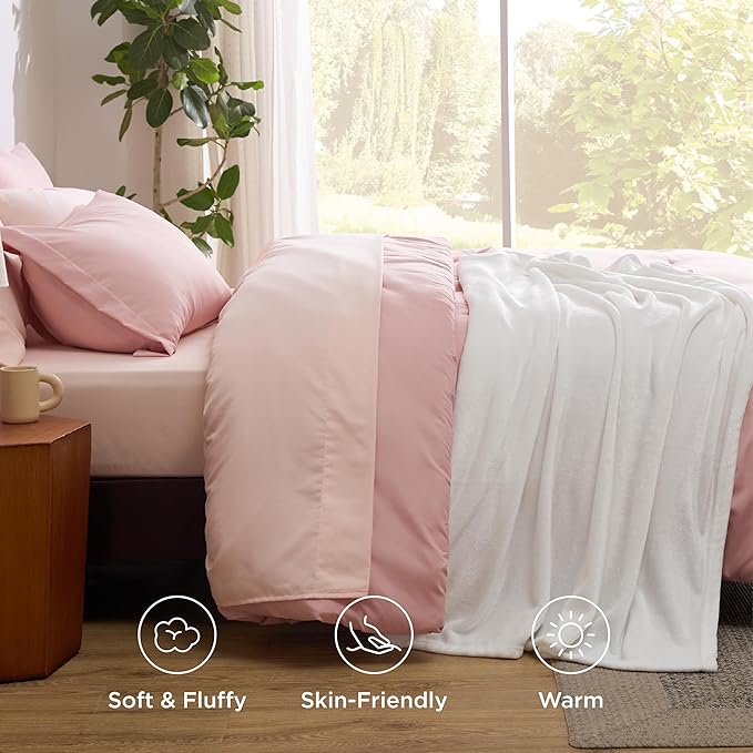 Bedsure Twin Comforter Set Pink, 6 Pieces Prewashed Twin Size Bed in a Bag with Soft Fleece Bed Blanket, Down Alternative Bedding Set for All Seasons, Sheets, Pillowcase & Sham