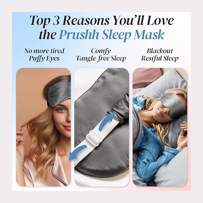 Adjustable Blackout Silk Sleep Mask - Luxurious 100% Pure Mulberry Silk Eye Mask for Restful Sleep & Travel, Hypoallergenic, Cooling, for Women & Men, Grade 6A Silk (Charcoal Grey)