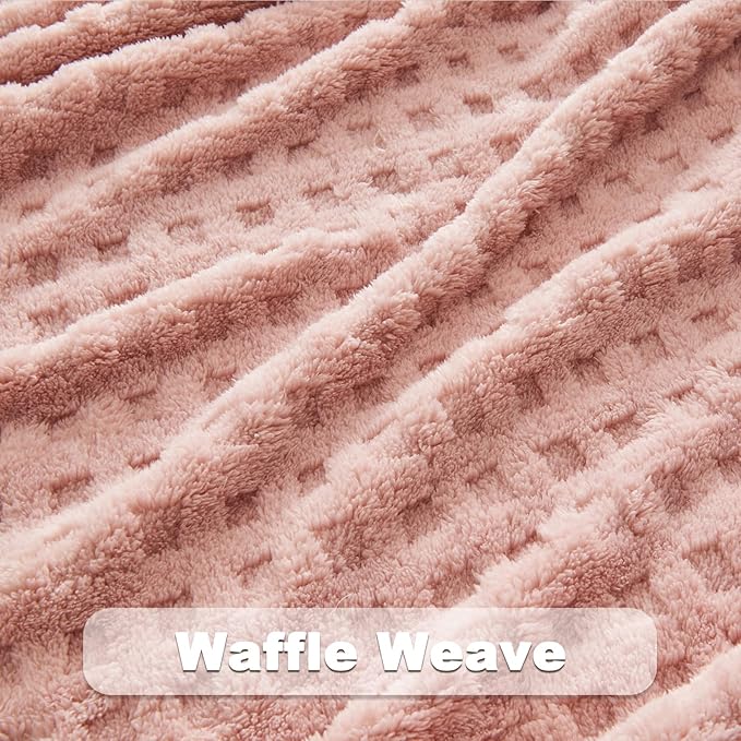 NEWCOSPLAY Super Soft Throw Blanket Pink Premium Silky Flannel Fleece 3D Waffle Checkered Lightweight Bed Blanket All Season Use (Pink, Throw(50"x70"))